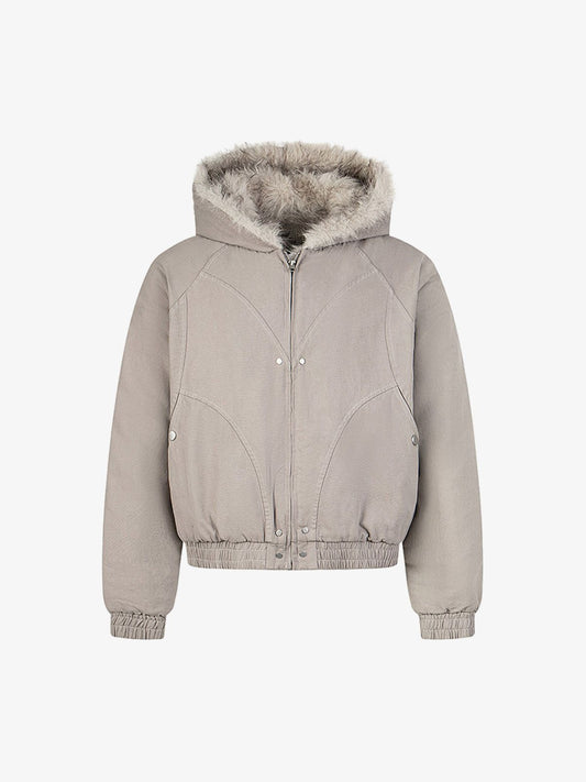 Patchwork Fur Hooded Quilted Jacket 