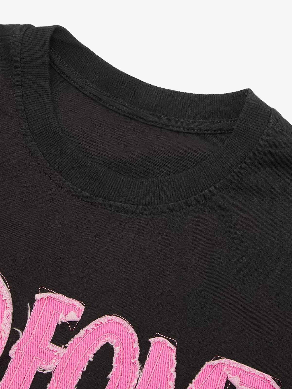 Thesupermade Pink Letter Applique Street Rap T-shirt - 2145 