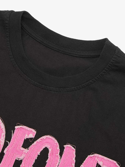 Thesupermade Pink Letter Applique Street Rap T-shirt - 2145 