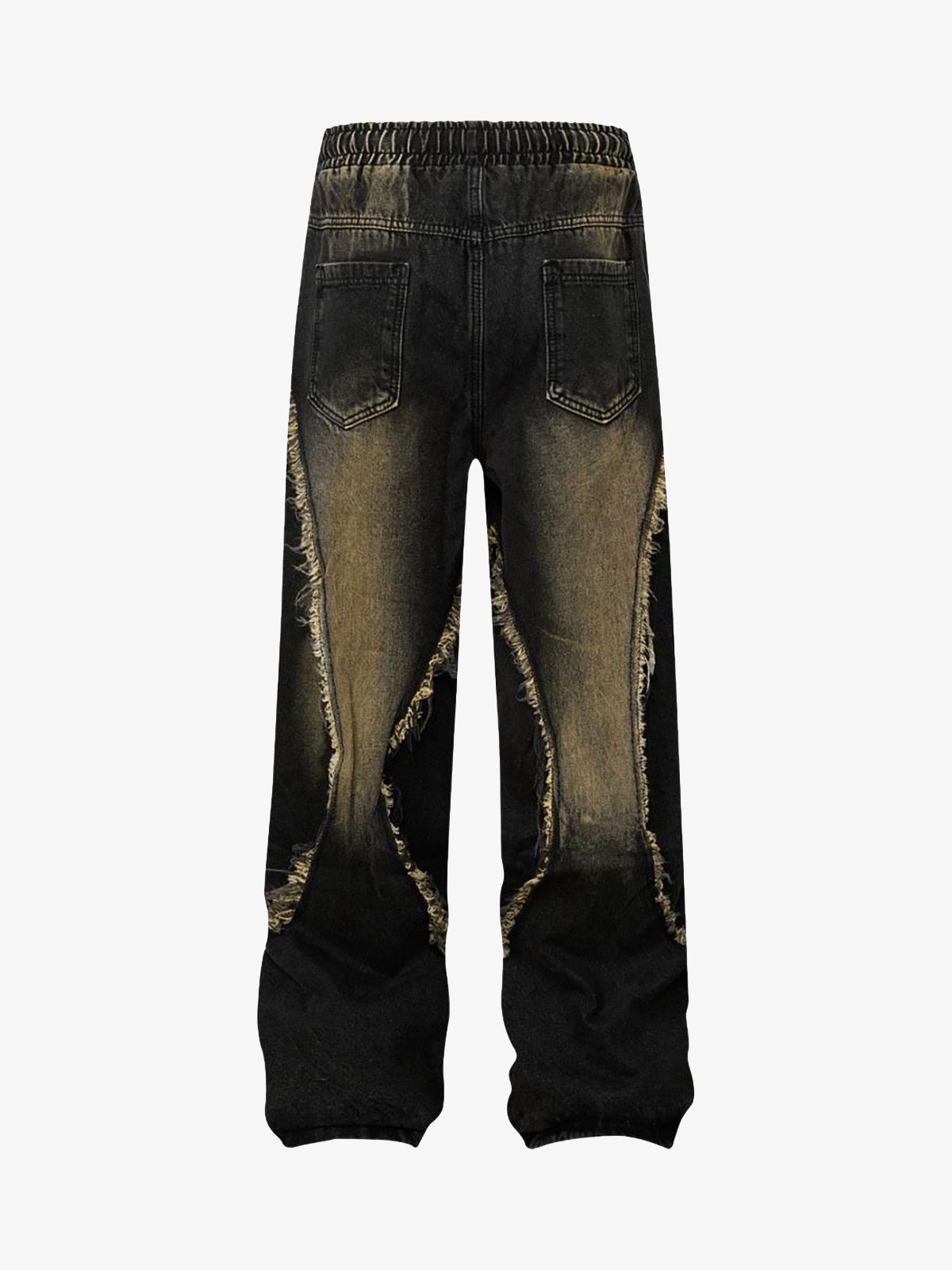 Washed Distressed Raw Edge Drawstring Jeans 