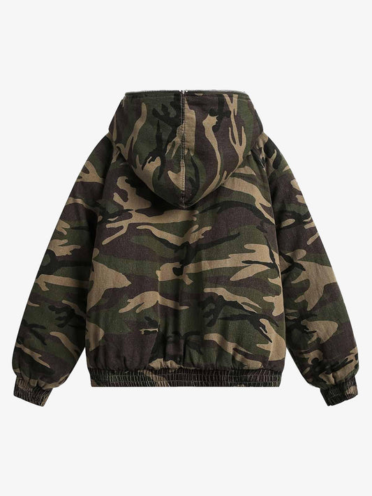 Thesupermade Camouflage Fur Collar Hooded Quilted Jacket 