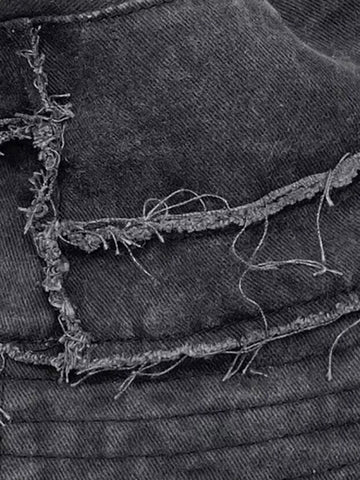 Distressed Denim Raw Edge Destroyed Bucket Hat 