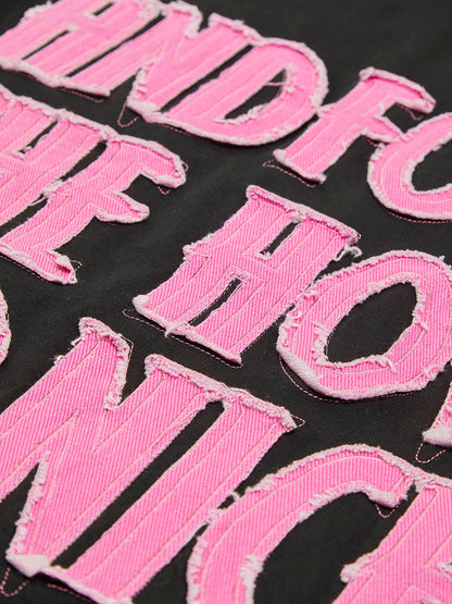 Thesupermade Pink Letter Applique Street Rap T-shirt - 2145 