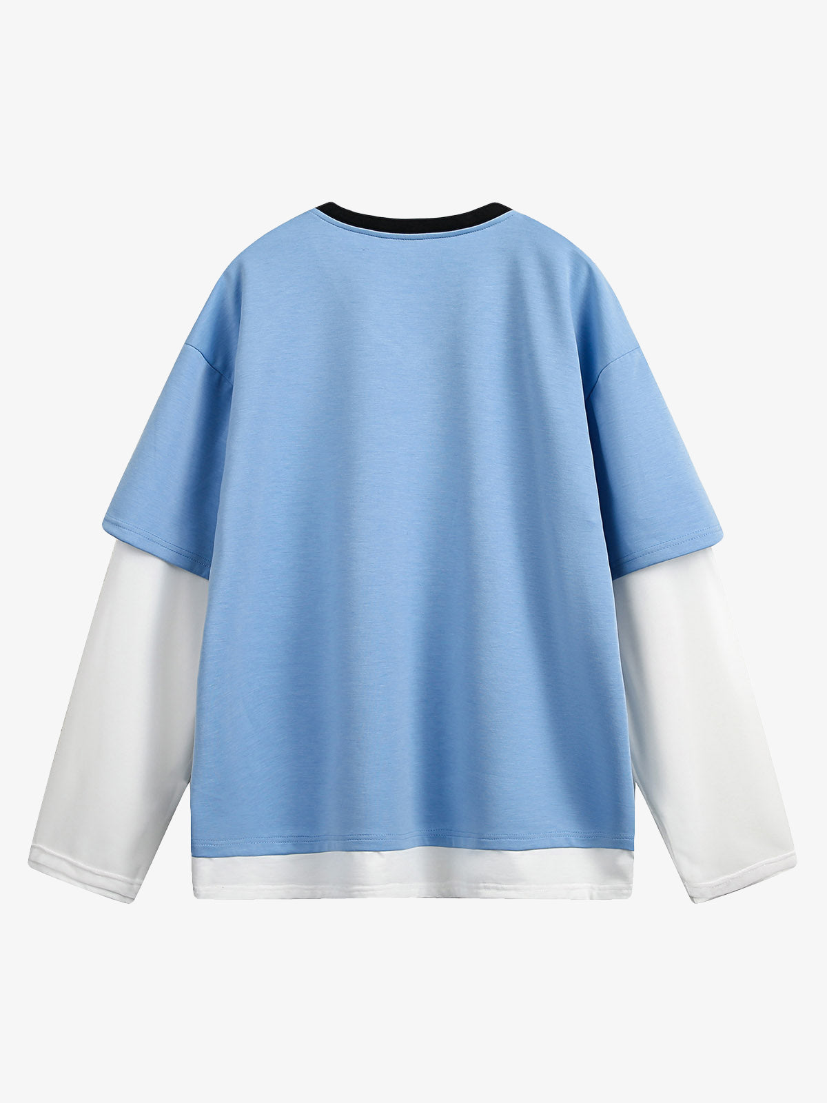 Faux Two-Piece Jersey Print Long Sleeve T-shirt - 2296 