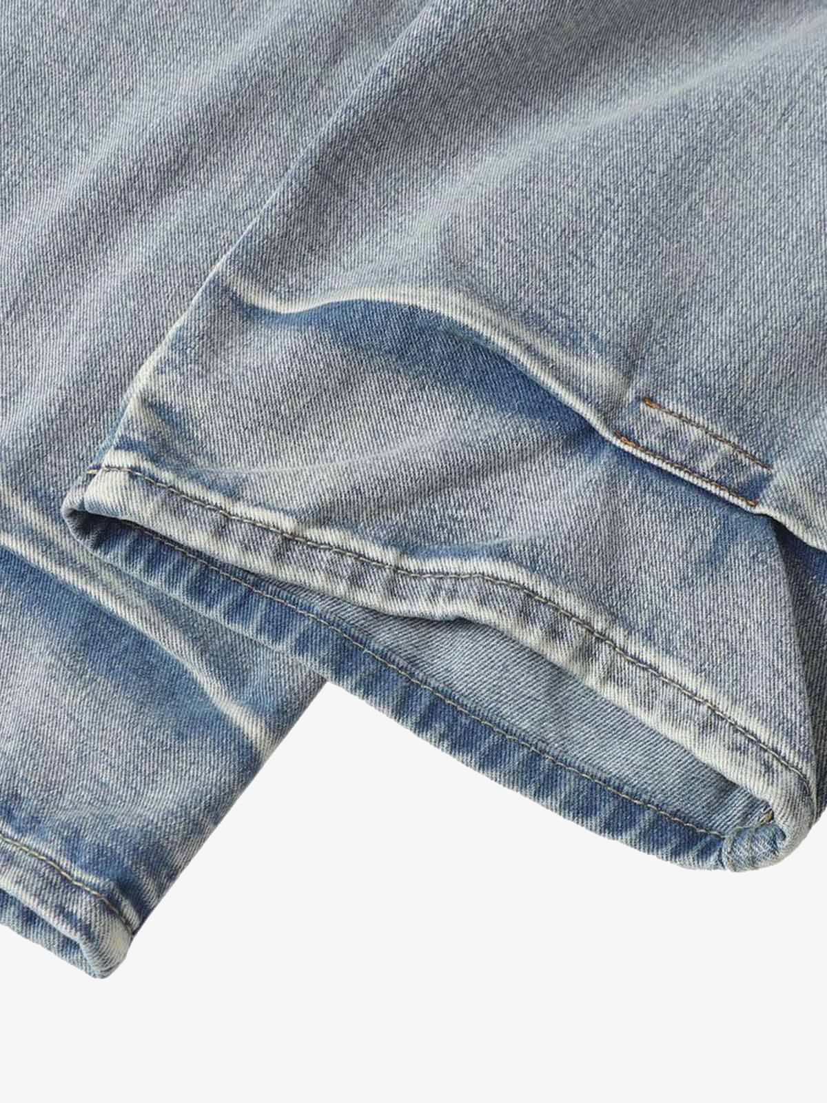 Distressed Washed Whisker Pleated Barrel Jeans 