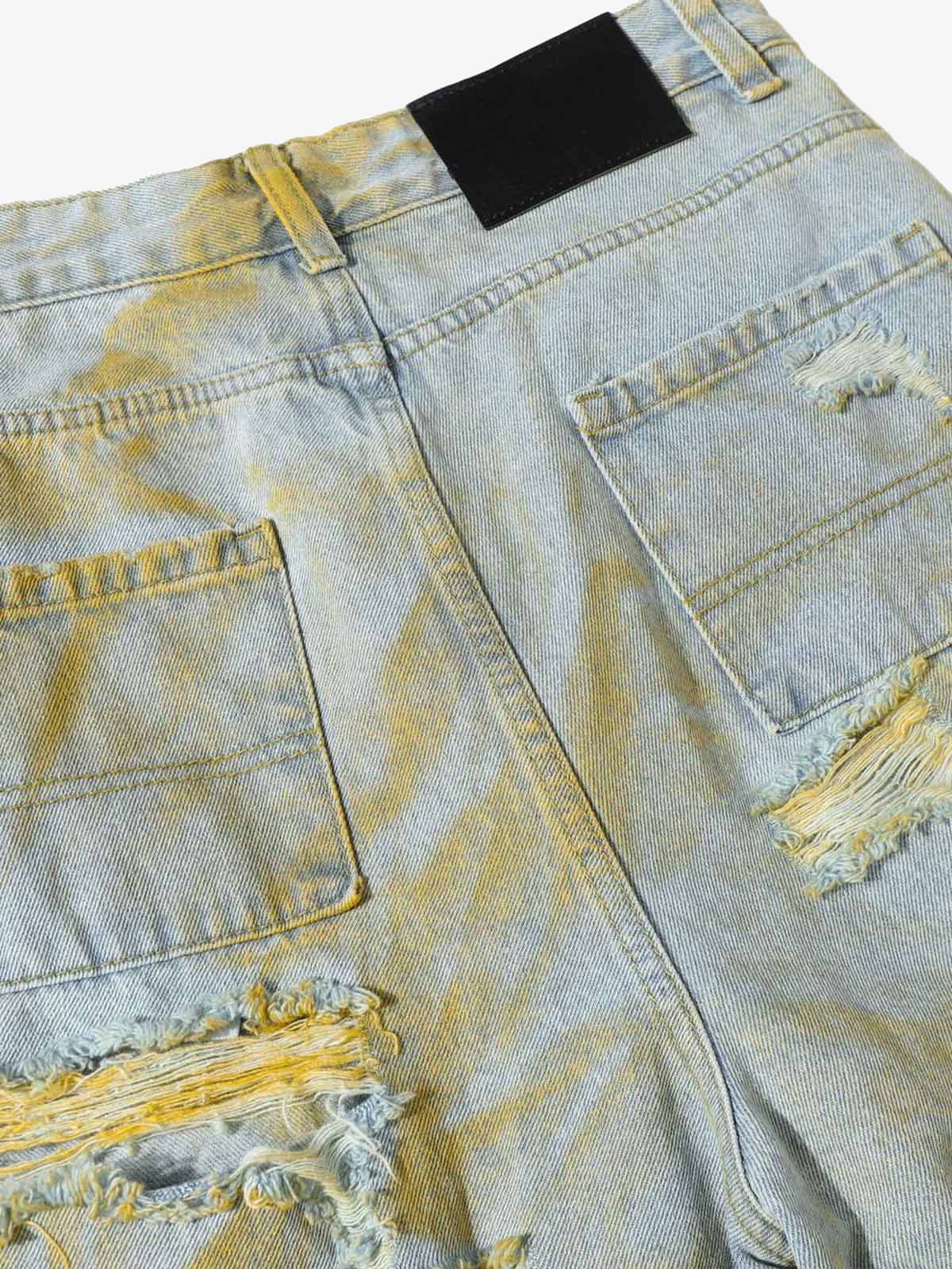 Distressed Tie-Dye Denim Shorts 