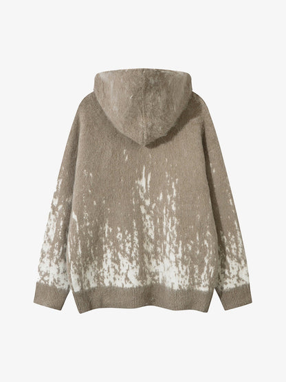 Thesupermade Star Mohair Fuzzy Hooded Zip Up Sweater 