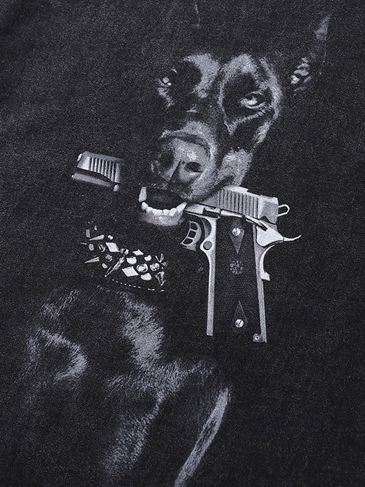 Thesupermade Retro Washed Distressed Doberman Pinscher T-shirt-2202 