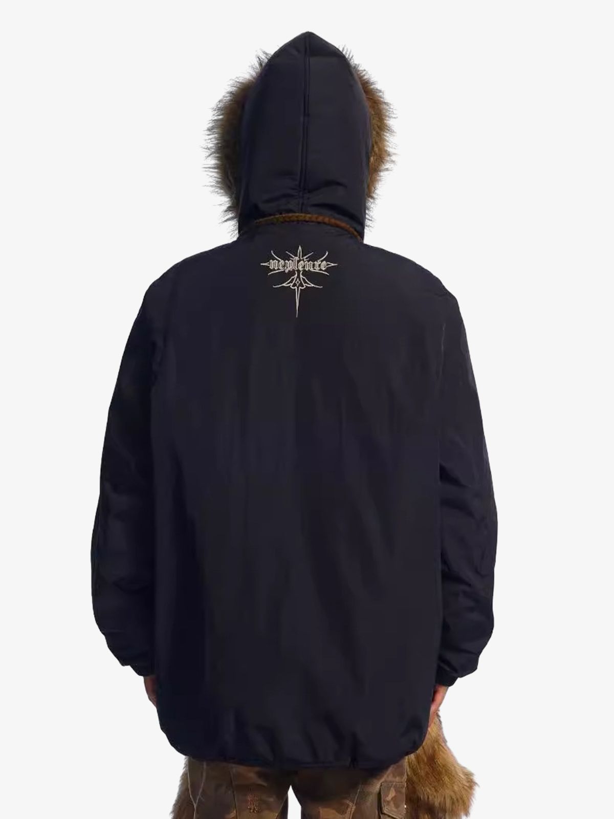 Embroidered Fur Hooded Quilted Jacket 
