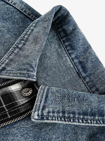 Washed Distressed Patchwork Faux Two-Piece Denim Jacket 