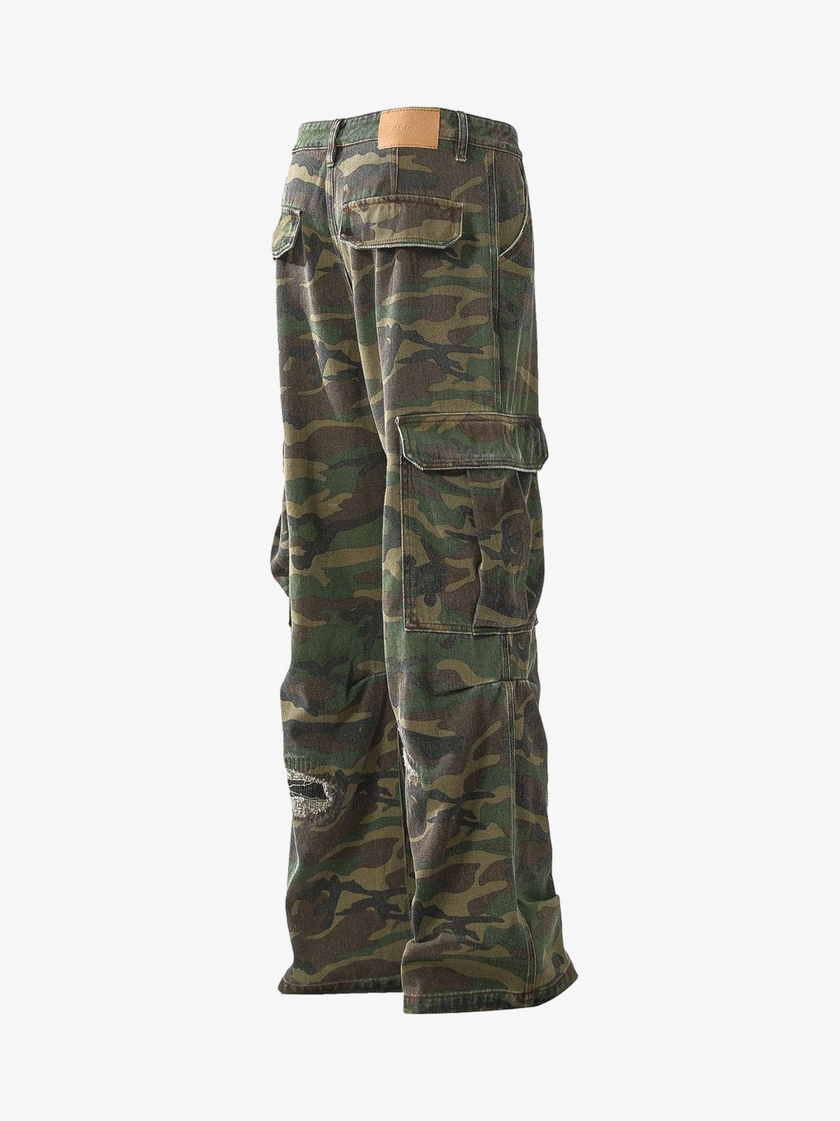 Woven Ripped Camouflage Cargo Baggy Pants - 2410 