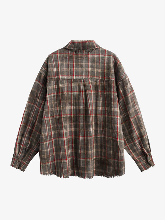 Vintage Plaid Tie-Dye Long Sleeve Shirt 