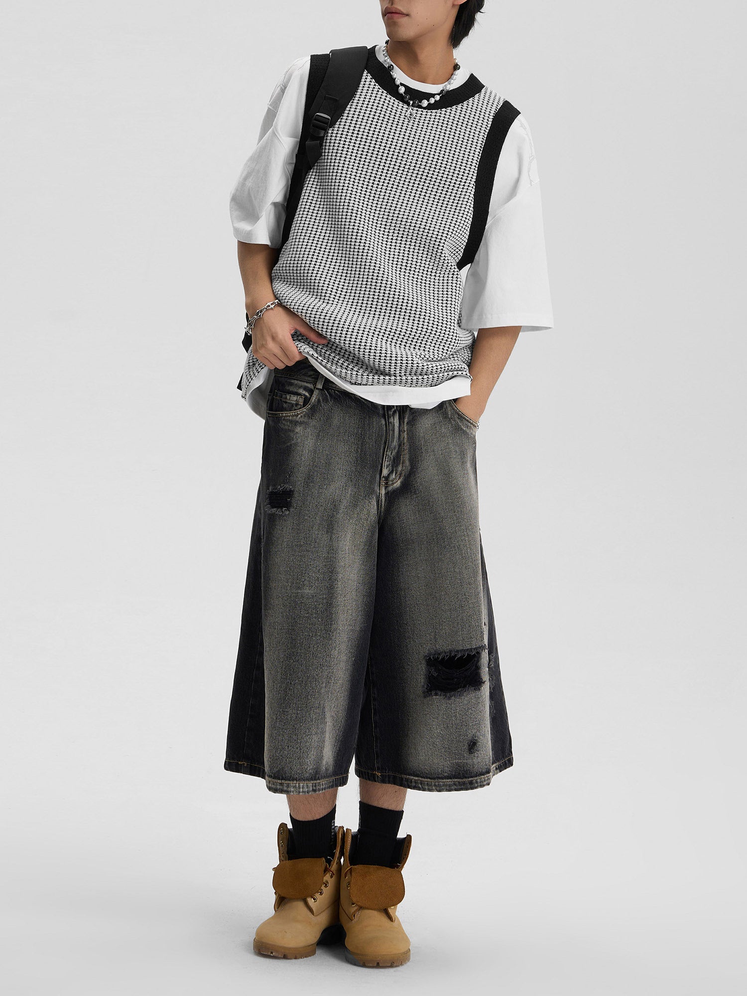 Thesupermade Washed Ripped Vintage Cargo Denim  Jort - 2066 