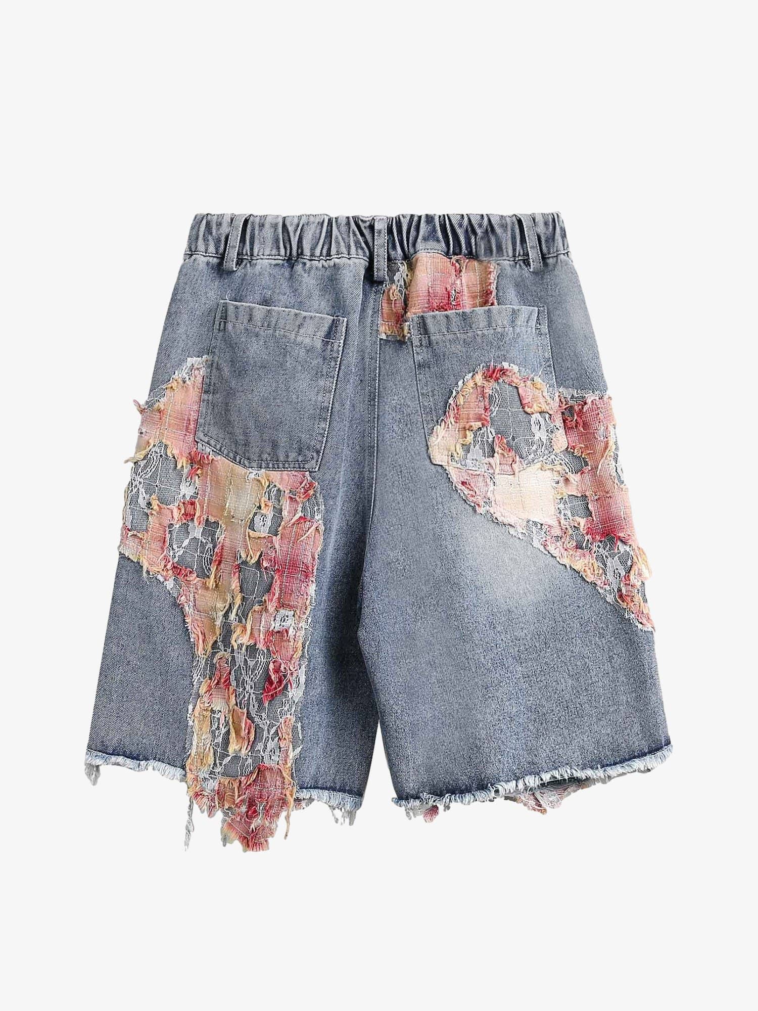 Thesupermade Craftsmanship Ripped Floral Denim Shorts - 2135 