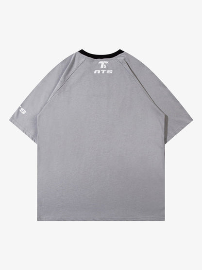 Retro Color-Blocked Deconstructed Stitching Racing T-shirt 