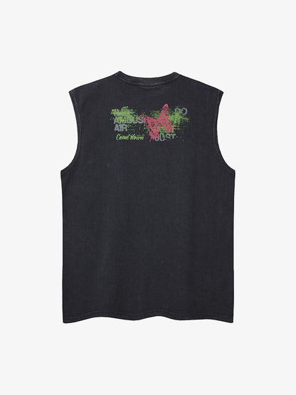 Distressed Graphic Butterfly Print Vest 