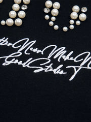 Elegant Pearl-Embellished Oversized T-Shirt 