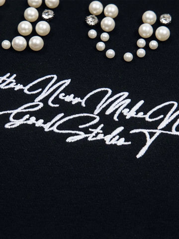 Elegant Pearl-Embellished Oversized T-Shirt 