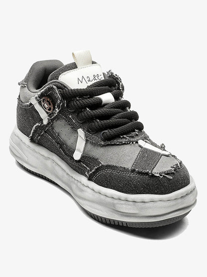 Distressed Deconstructed Split Whisker Platform Sneakers 