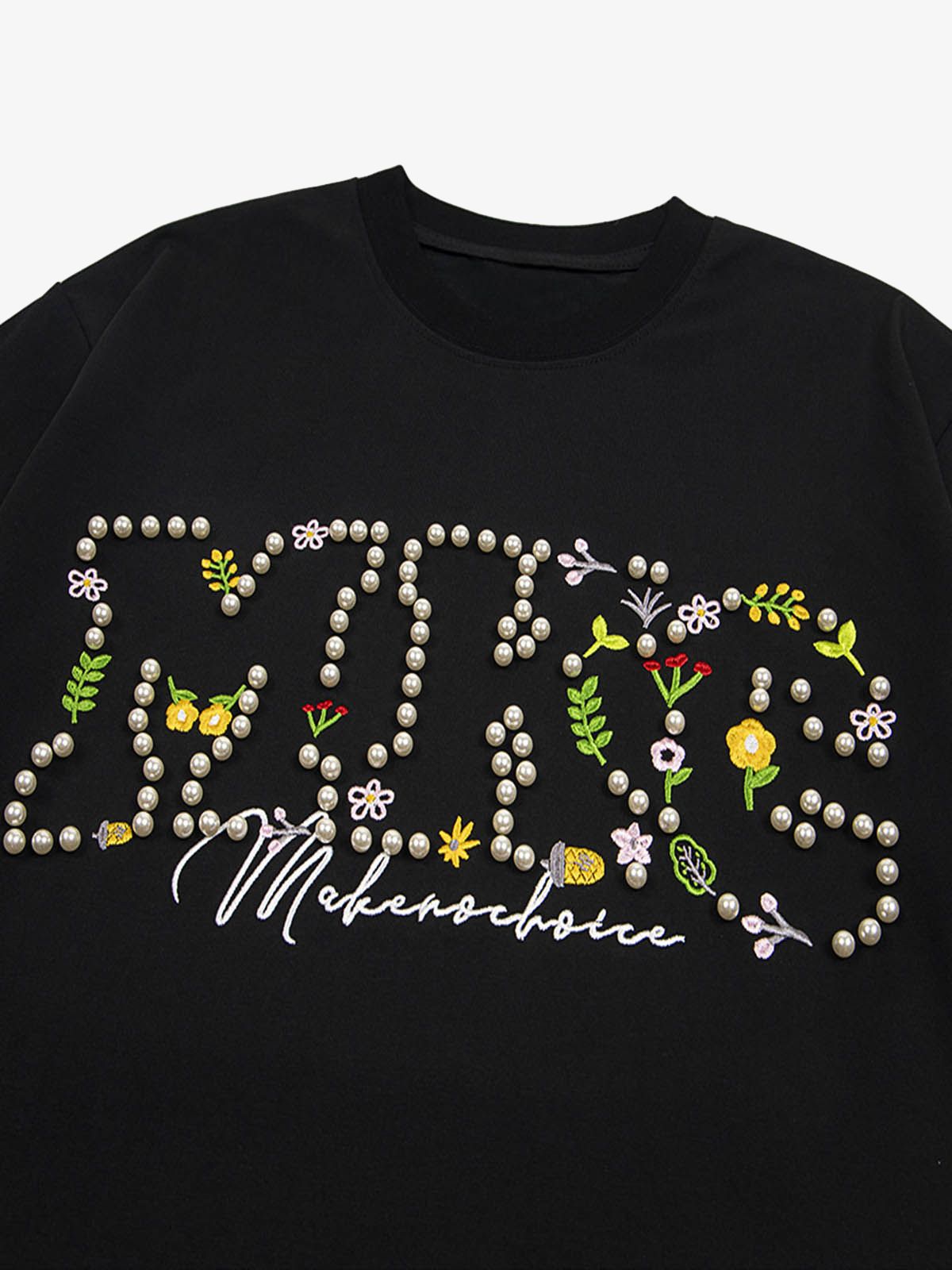 Oversized Embroidered Floral Letter T-Shirt 