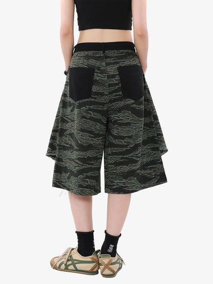 Thesupermade High Street Patchwork Camouflage Contrast Denim Jorts 