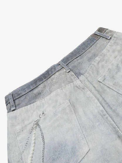 Thesupermade American Street 3D Print Retro Washed Denim Shorts 
