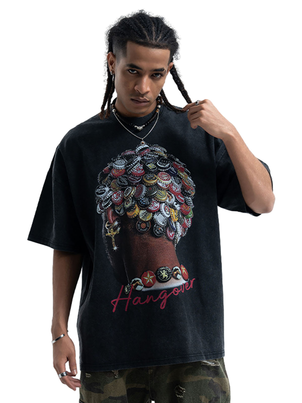 Street Washed Portrait Print T-shirt 