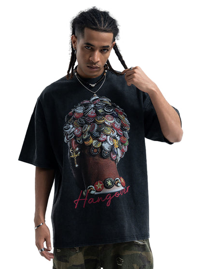 Street Washed Portrait Print T-shirt 