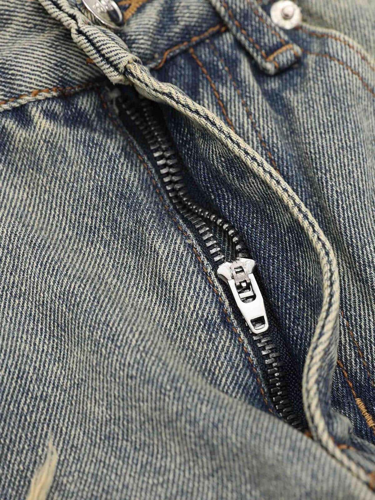 High Street Washed And Torn Work Pockets Denim Pants- 1646 