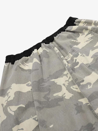 Ripped Applique Embroidered Camouflage Jorts 