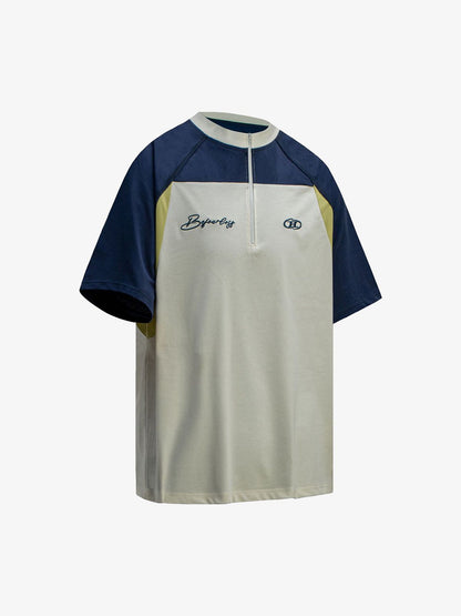 Quick-Dry Contrast Color Quarter Zip Up T-shirt 