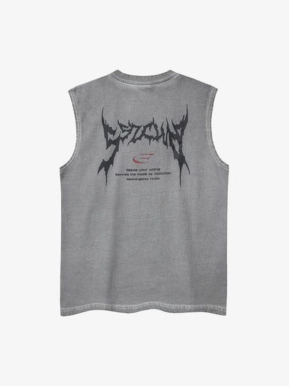 Retro Washed Letter Print Vest 