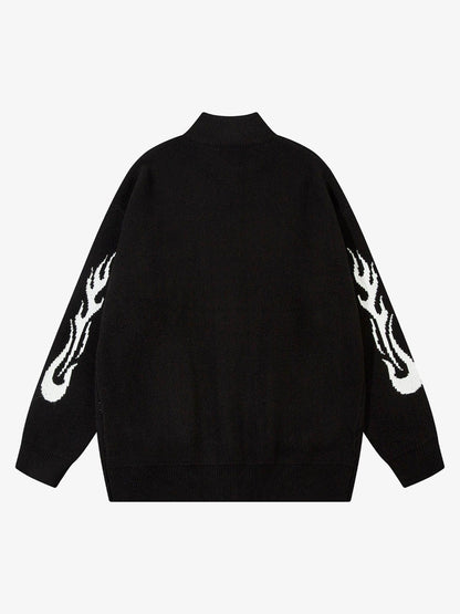 Thesupermade Flame Faux Mink Fur Zip Up Mock Neck Sweater 