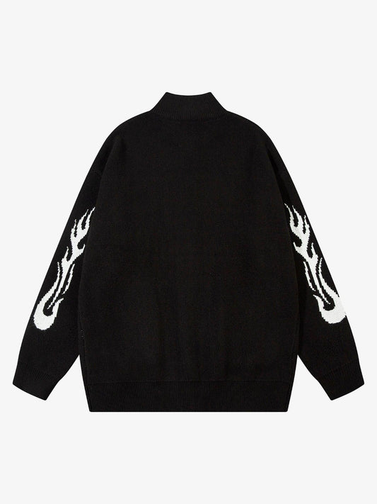 Thesupermade Flame Faux Mink Fur Zip Up Mock Neck Sweater 