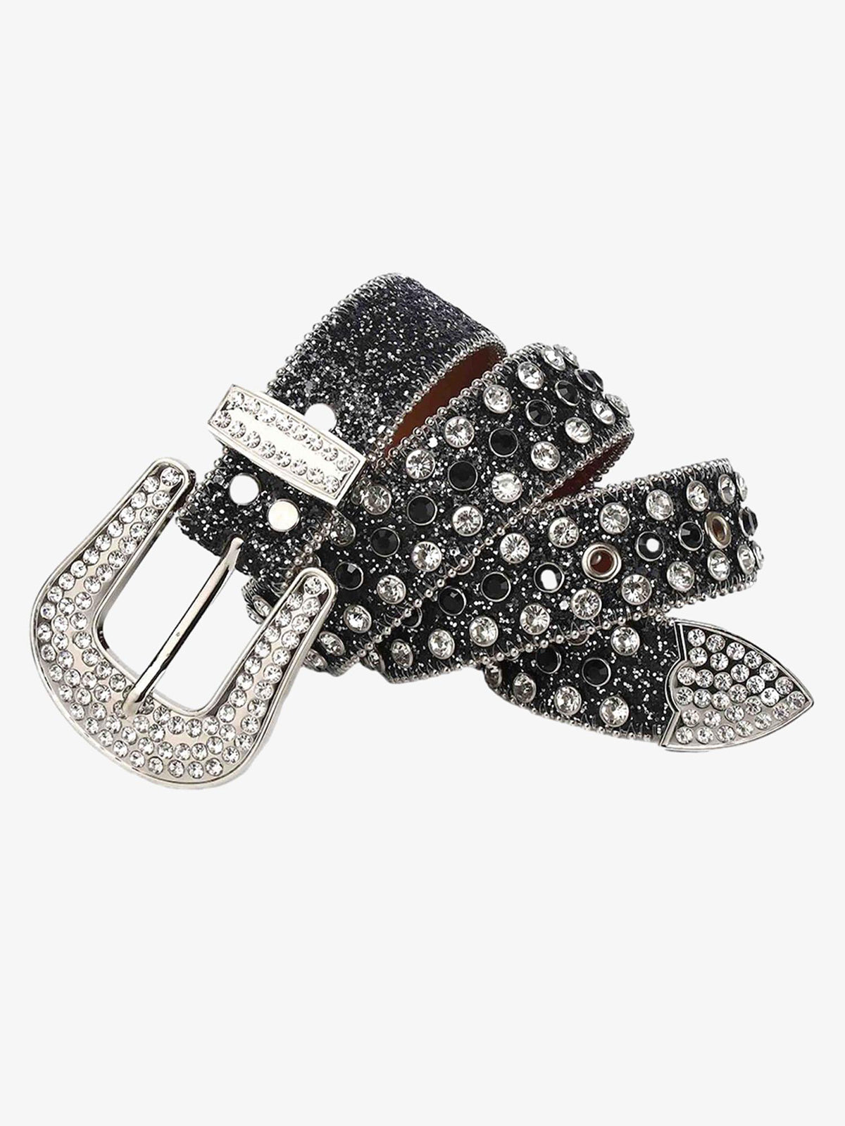 Thesupermade Studded Rhinestone Hip Hop Belt - 1691 