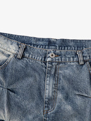 Distressed Washed Pleated Jeans 