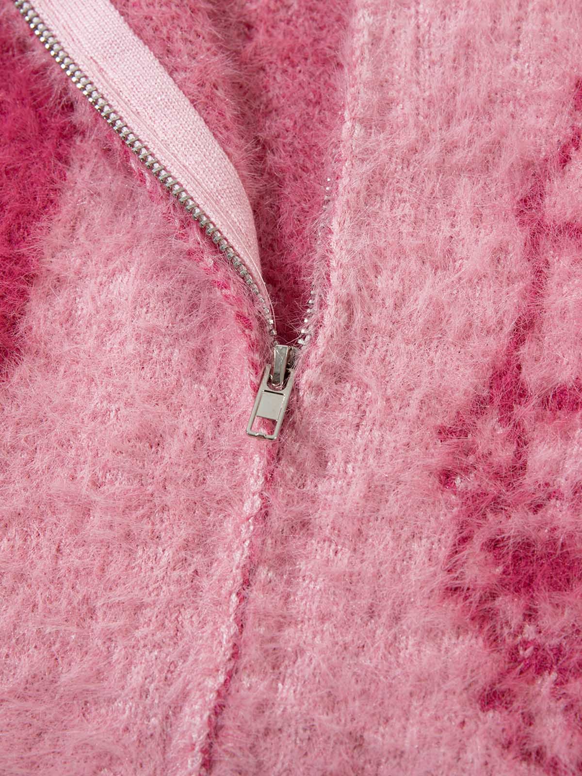 Thesupermade Graffiti Faux Mink Fur Zip Up Sweater 