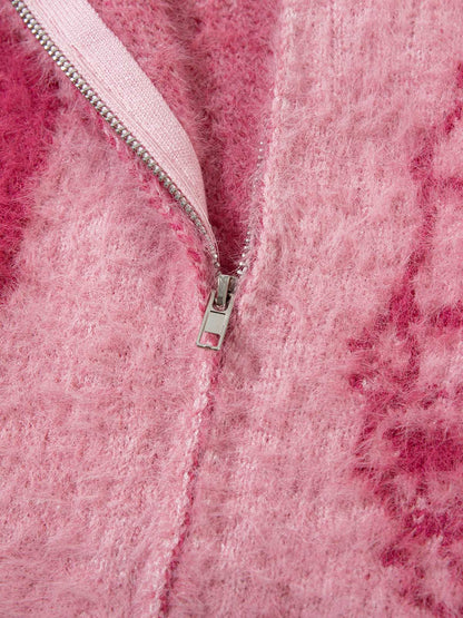 Thesupermade Graffiti Faux Mink Fur Zip Up Sweater 