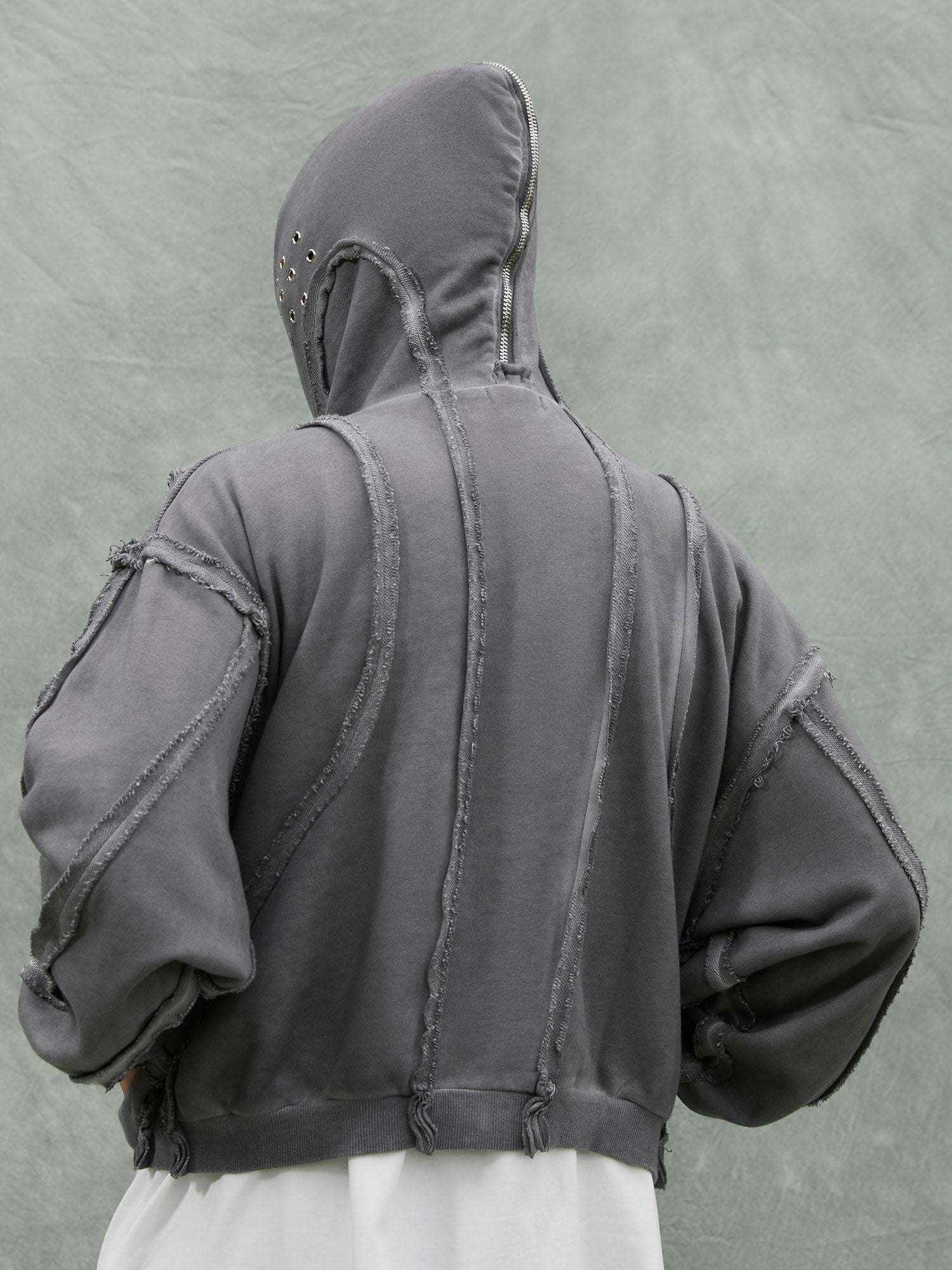 Thesupermade Heavy Washed Distressed Full Zip Hoodie - 2057