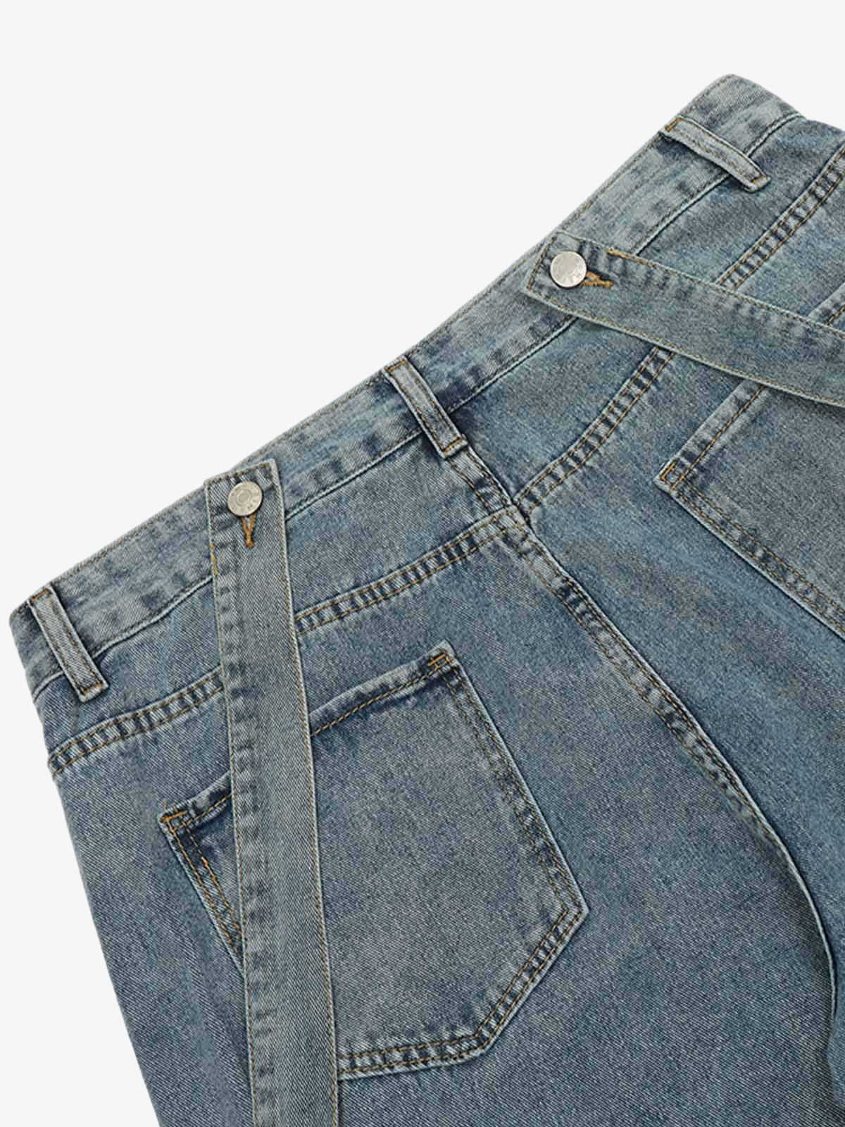 Thesupermade Retro Detachable Strap Multi-Pocket Jeans 