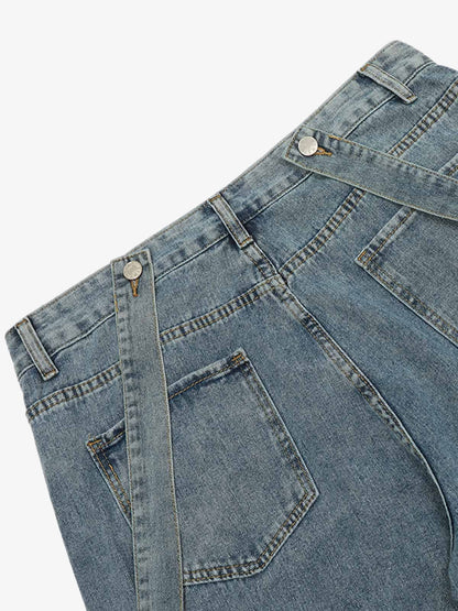 Thesupermade Retro Detachable Strap Multi-Pocket Jeans 