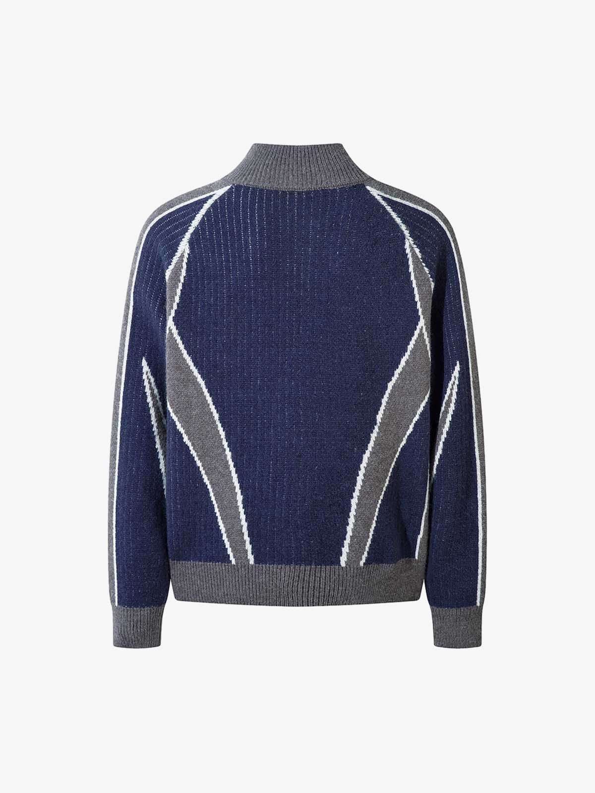 Retro Contrast Color Cardigan Knitted Sweater 
