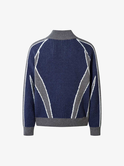 Retro Contrast Color Cardigan Knitted Sweater 
