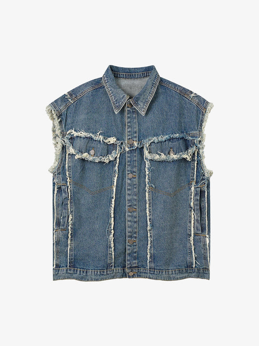 Thesupermade High Street Washed Raw Edge Denim Vest 