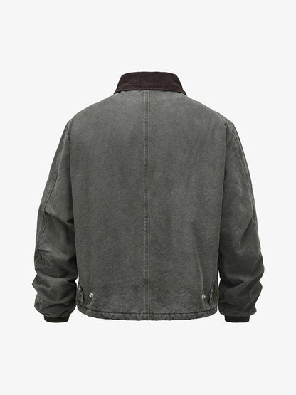 Vintage Washed Distressed Quilted Work Jacket 