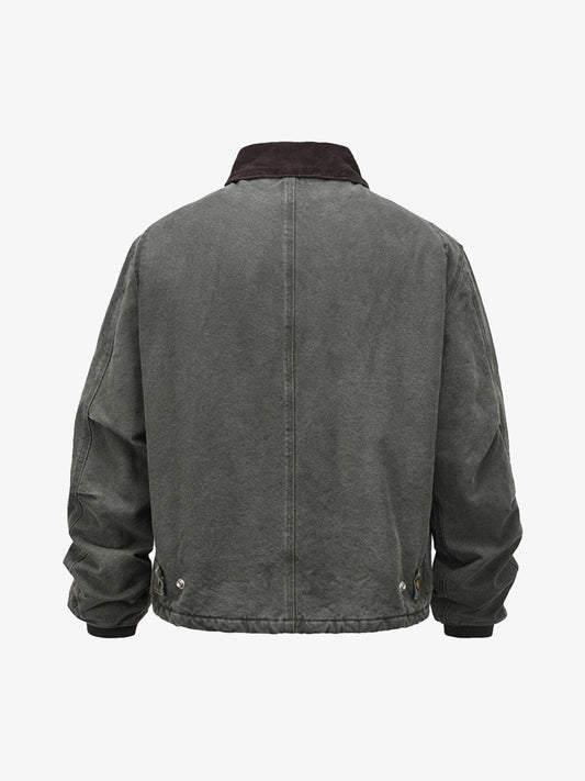 Vintage Washed Distressed Quilted Work Jacket 