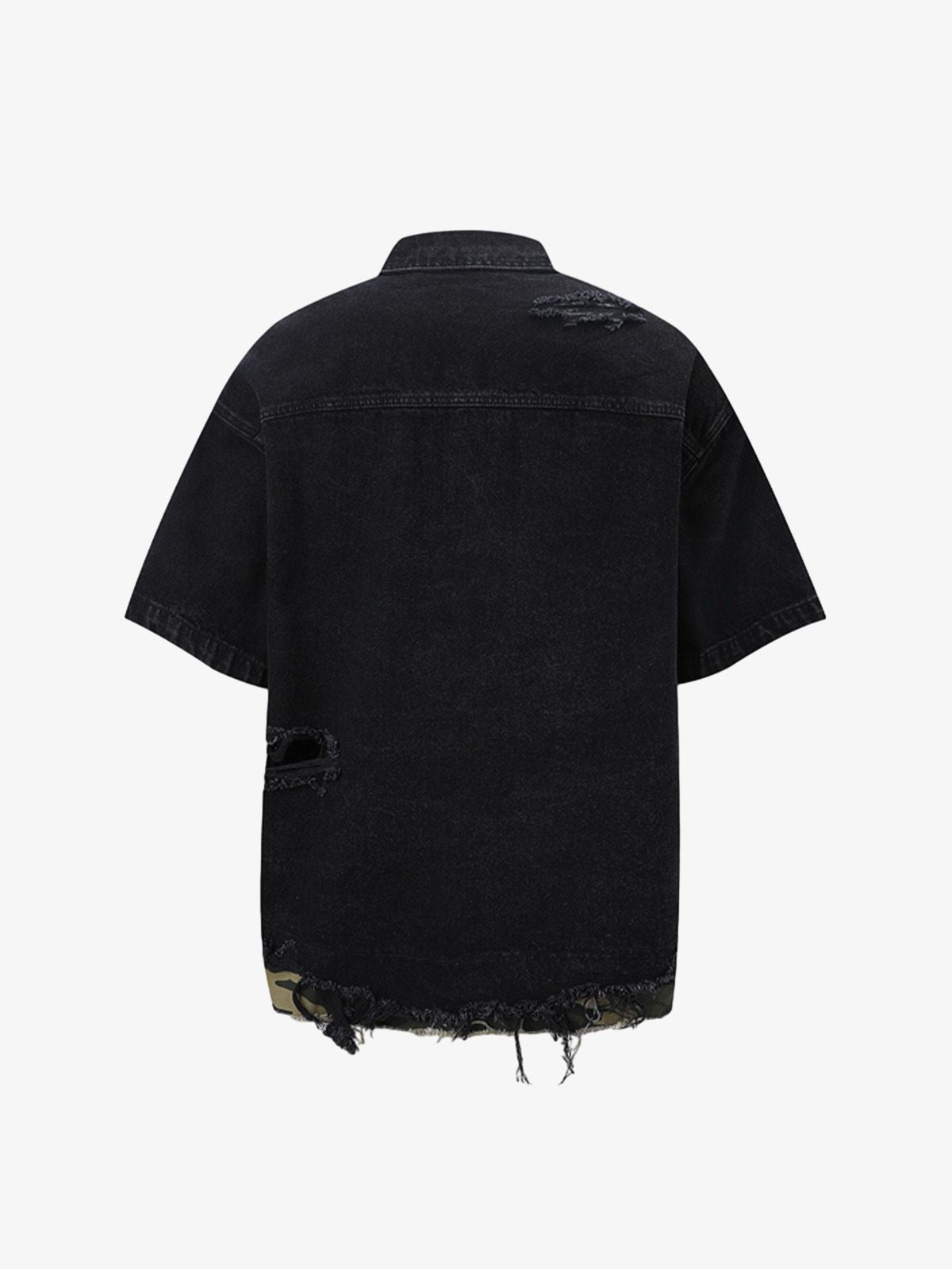 Distressed Denim Ripped Short-Sleeve Shirt 