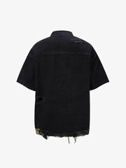 Distressed Denim Ripped Short-Sleeve Shirt 