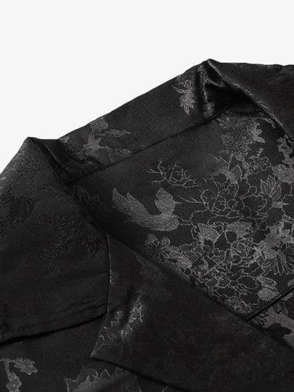 Thesupermade Leaves Pattern  Black Vintage Shirts 