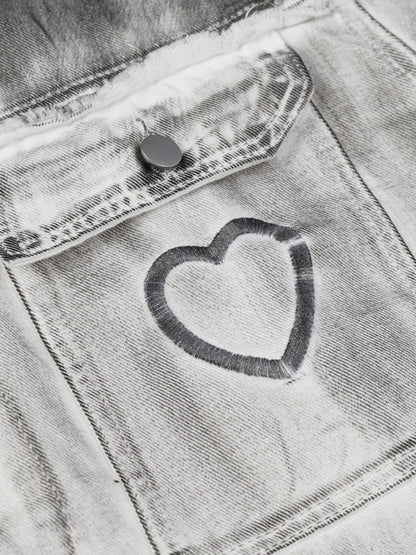 Distressed Denim Embroidery Jacket 